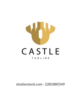 Logotipo del castillo Elegante Diseño sencillo de lujo, Escudo vectorial del castillo real, Icono de ilustración de los templos