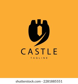 Logotipo del castillo Elegante Diseño sencillo de lujo, Escudo vectorial del castillo real, Icono de ilustración de los templos