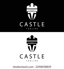 Logotipo del castillo Elegante Diseño sencillo de lujo, Escudo vectorial del castillo real, Icono de ilustración de los templos