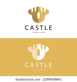 Logotipo del castillo Elegante Diseño sencillo de lujo, Escudo vectorial del castillo real, Icono de ilustración de los templos