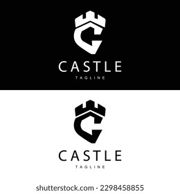 Logotipo del castillo Elegante Diseño sencillo de lujo, Escudo vectorial del castillo real, Icono de ilustración de los templos