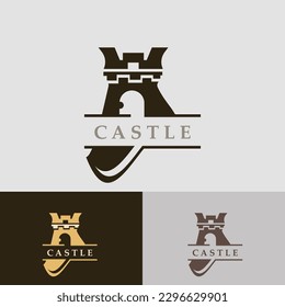 Castle logo graphic template design, Ancient castle vintage vector