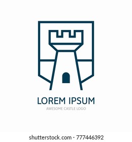 Castle logo, icon design template. Kingdom graphic element in thin line style