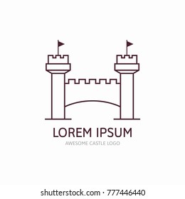 Castle logo, icon design template. Kingdom graphic element in thin line style