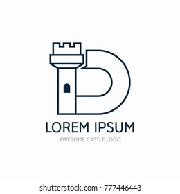 Castle logo, icon design template. Kingdom graphic element in thin line style