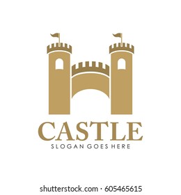 Castle logo, icon, and illustration full vector