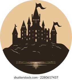 castle logo icon vector illustration. Silhouette of historic building..