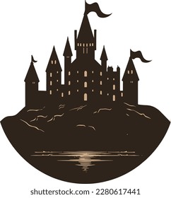 castle logo icon vector illustration. Silhouette of historic building..