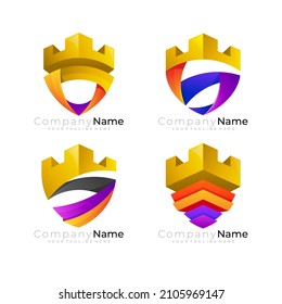 Castle logo and letter S design template, 3d colorful design