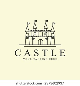 castle logo line art graphic design icon template simple minimalist vector illustration