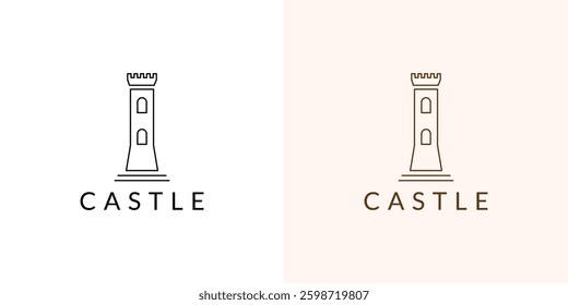 castle logo line art icon vector illustration