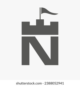 Logotipo de castillo con plantilla de vectores de logotipo N