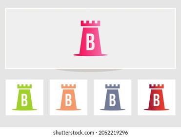 Castle Logo On Letter B. Castle King Logo Design Initial B Letter Concept Vector Template