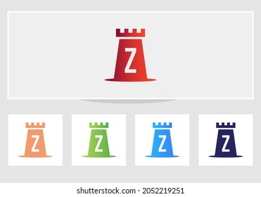 Castle Logo On Letter Z. Castle King Logo Design Initial Z Letter Concept Vector Template
