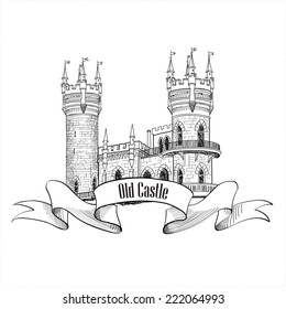 Castle logo. Retro vector building label. 