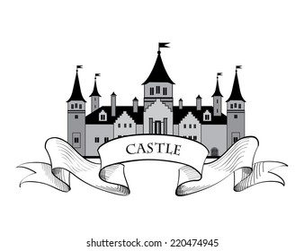Castle logo. Retro vector label.