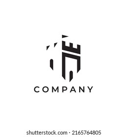 Castle logo silhouette, castle logo with shield combination.