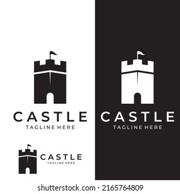 Castle logo silhouette, castle logo with shield combination.