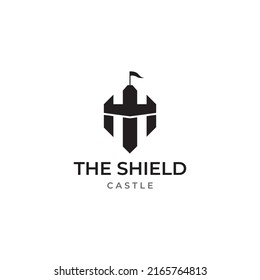 Castle logo silhouette, castle logo with shield combination.