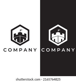 Castle logo silhouette, castle logo with shield combination.