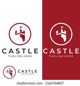 Castle logo silhouette, castle logo with shield combination.