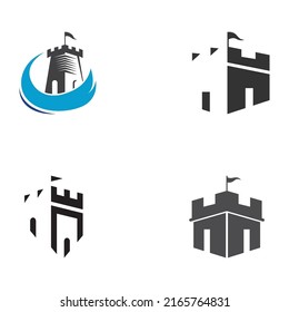 Castle logo silhouette, castle logo with shield combination.