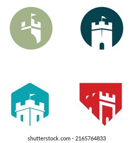 Castle logo silhouette, castle logo with shield combination.