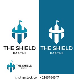 Castle logo silhouette, castle logo with shield combination.