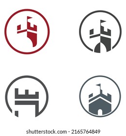Silueta del logotipo del castillo, logotipo del castillo con combinación de escudo.
