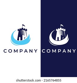 Castle logo silhouette, castle logo with shield combination.