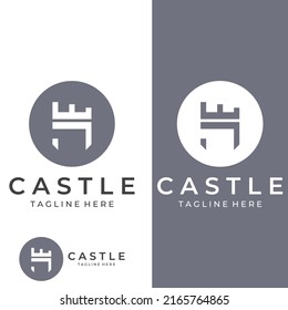 Castle logo silhouette, castle logo with shield combination.