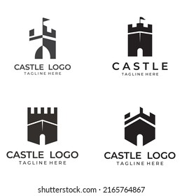 Castle logo silhouette, castle logo with shield combination.