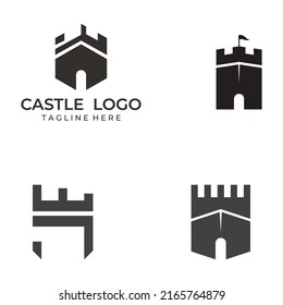 Castle logo silhouette, castle logo with shield combination.