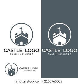 Silueta del logotipo del castillo, logotipo del castillo con combinación de escudo.
