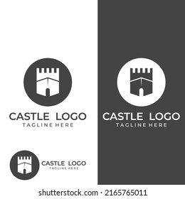 Castle logo silhouette, castle logo with shield combination.