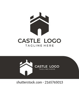 Castle logo silhouette, castle logo with shield combination.