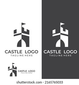 Castle logo silhouette, castle logo with shield combination.