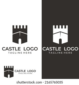 Castle logo silhouette, castle logo with shield combination.