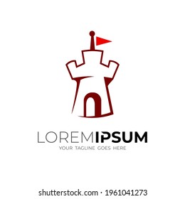 Castle logo with simple design template, building icons