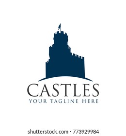 Castle Logo Template Design Vector. Blue Castle