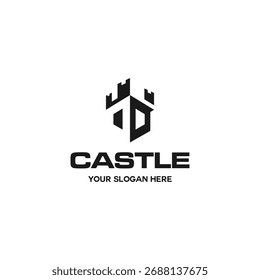 Plantilla del logotipo del castillo, castillo en forma de hexágono con lados sombreados. Adecuado para su necesidad de diseño, logotipo, ilustración, animación, etc.