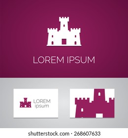 castle logo template icon design elements with business card  