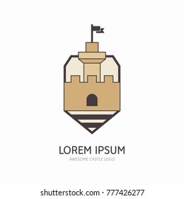Castle logo template. The tower of palace. Kingdom icon.