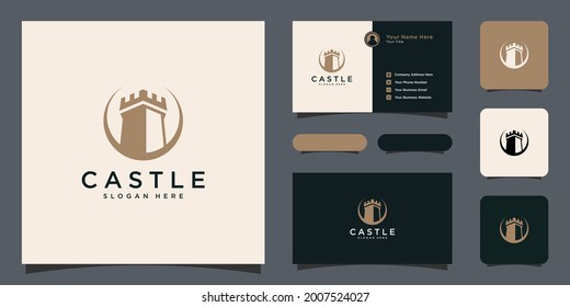 castle logo vector design with business card