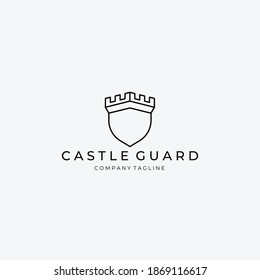 Castle Logo Vector Illustration Design Shield Line Art