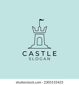 Diseño de ilustración vectorial del logotipo del castillo, arte de línea, icono de castillo simple minimalista