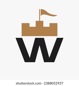 Logotipo de castillo con plantilla de vectores de logotipo W