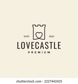 castle with love line art hipster logo design vector