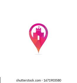 Castle map pin shape concept logo design vector. Castle Tower logo Template Vector.	
