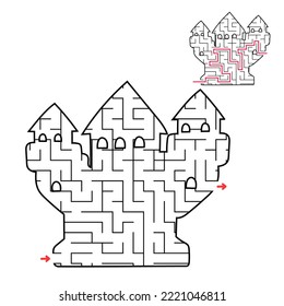 Castle maze. Game for kids. Puzzle for children. Labyrinth conundrum. Find the right path. Education worksheet. With answer.